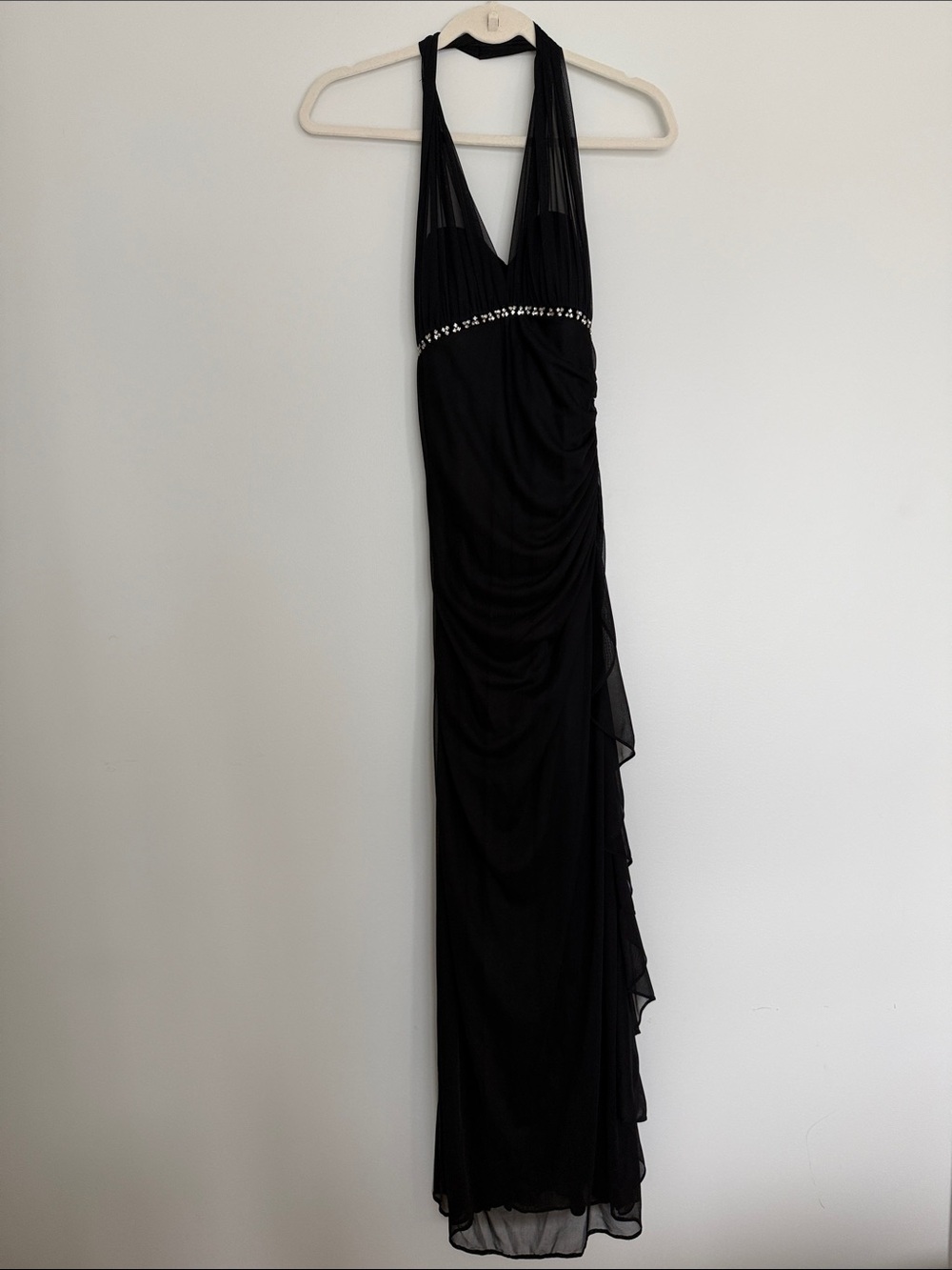 CACHE Black Halter Evening Gown with Embellished Waist
